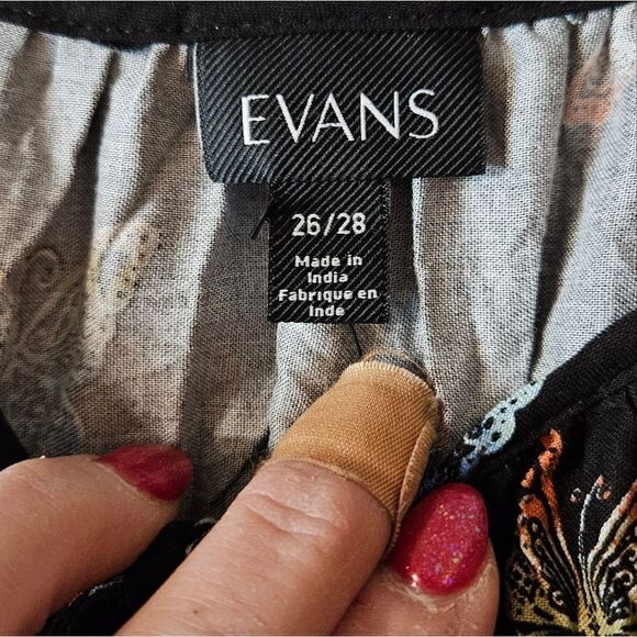 #214 EVANS multicolored butterflies on black Crinkle High-low Dress - Picture 9 of 9